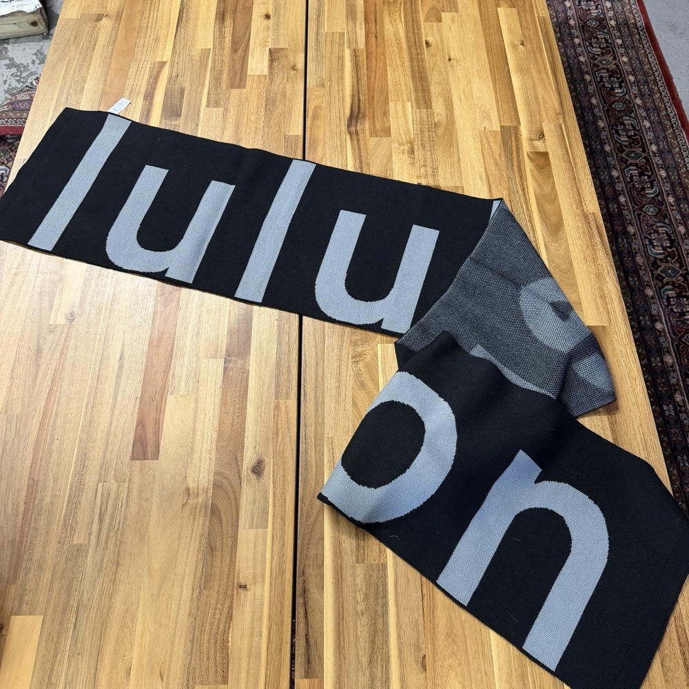 Lululemon Wool Blend Knit Logo Scarf, One Size OS, Black Grey